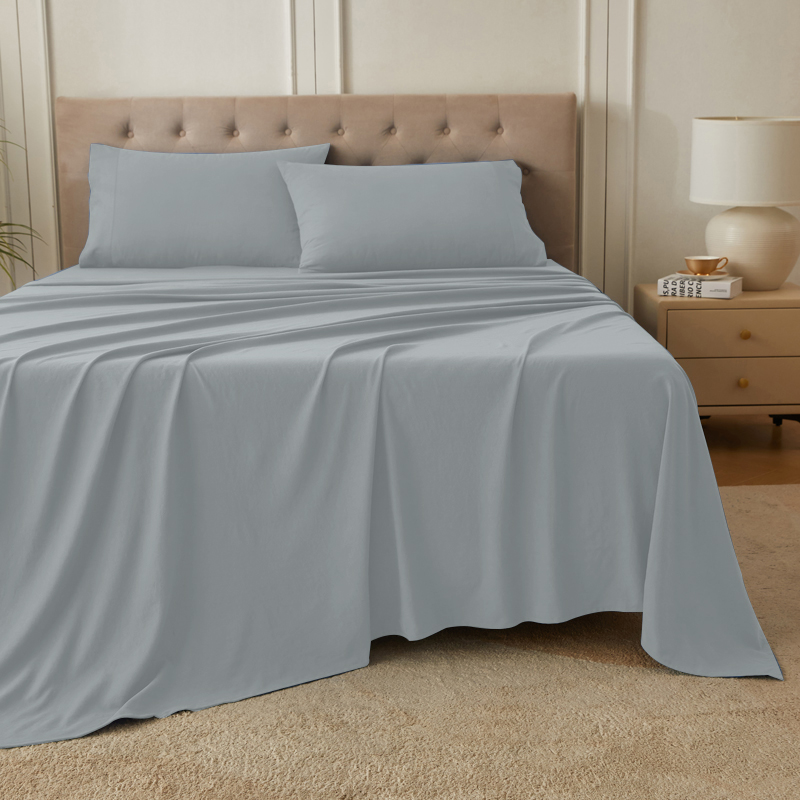 2000TC 4PCS Bed Sheet Set Single  Flat Fitted Pillowcases-Light Gray-Queen