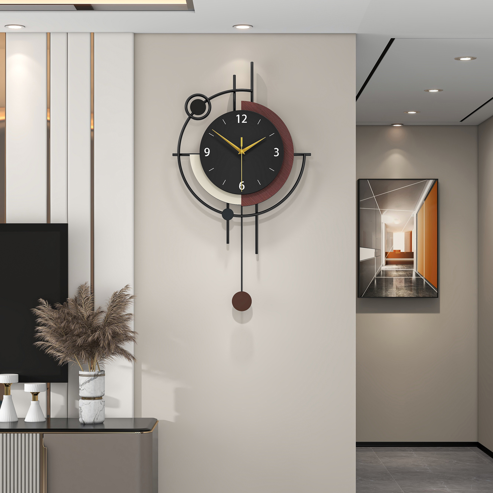 Geometric Pendulum Wall Clock Modern Metal – 1