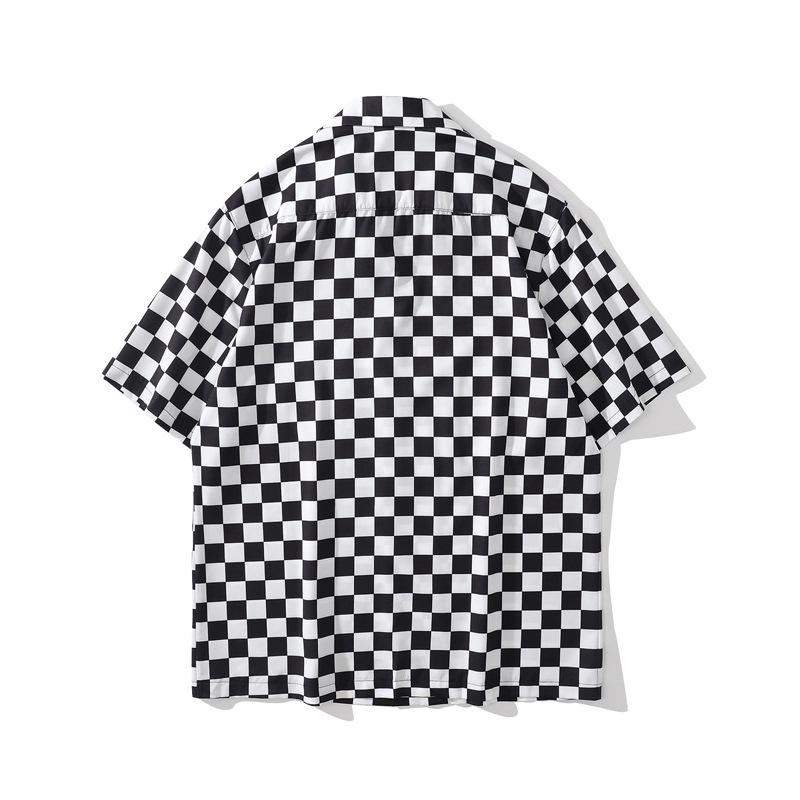 Title 2, Japanese Retro Black And White Plaid Print Shor...