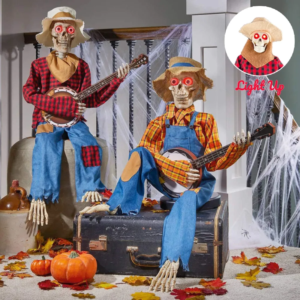 Halloween Luminous Skull Skeleton Decoration Guitarist Skeletons with Light