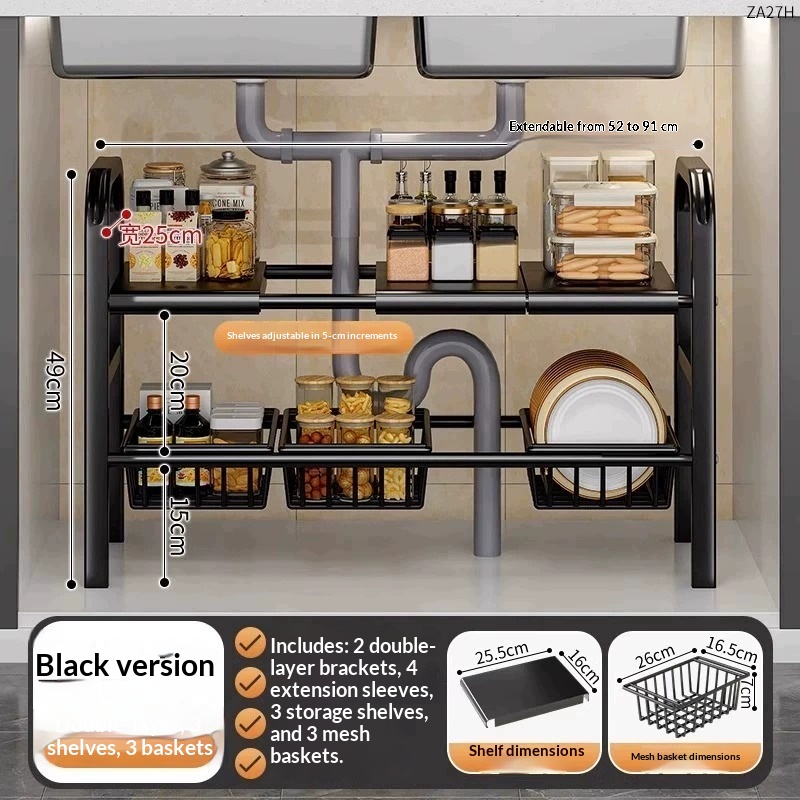 Kitchen Storage Rack With Retractable Sink, Layered Pot Rack In Cabinet, Multifunctional Cabinet Storage Rack For Pots And Pans Ee8a6eaf 2a86 442a 8a95 5c973b242416
