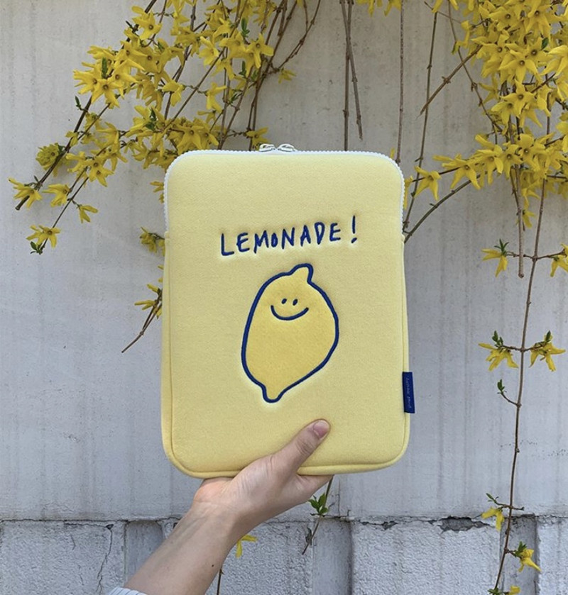 Compatible with Apple, Winter Korean Ins Niche Design Lemon Embroidery Letters IPad Tablet Laptop Bag Storage Bag — foto 3