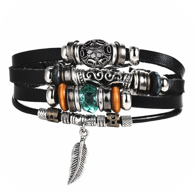 Title 1, Pulsera de cuero artificial vintage punk con cu...