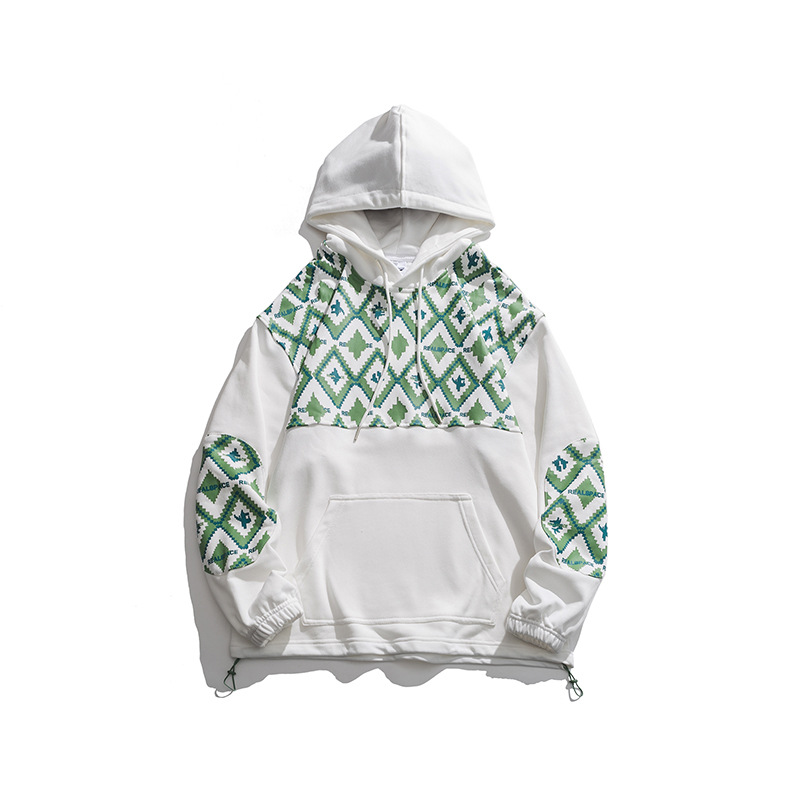 Japanese Retro Men's Hooded Sweater With Diamond Check Print