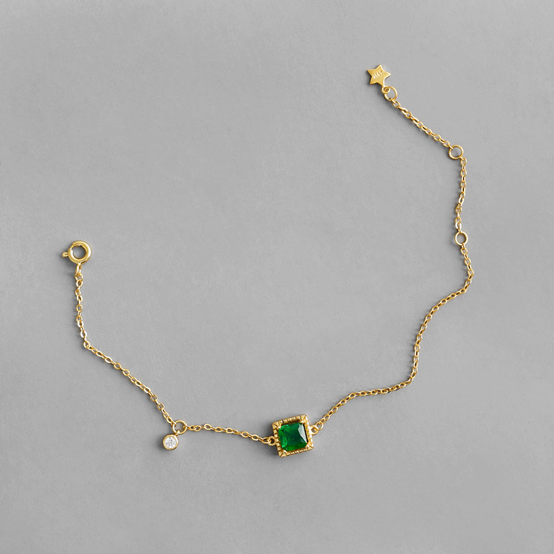 Sterling Silver Geometric Square Emerald Zircon Bracelet