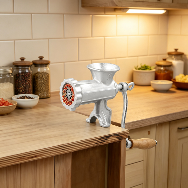 Manual Meat Grinder With Steel Table Clamp, 1 Blade & 2 Cutting Plates, 3 Sausage Tubes, Hand Mincer & Sausage Maker For Beef, Pepper & Mushroom