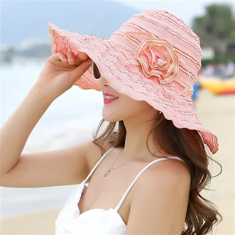 Women's Summer Sunscreen Travel UV Protection Beach Hat - Lotus Root Pink