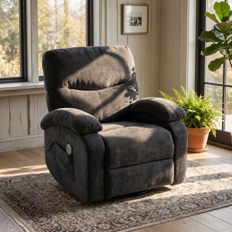 Extra-Large Manual Lift Recliner With Heat, Massage & Side Pockets