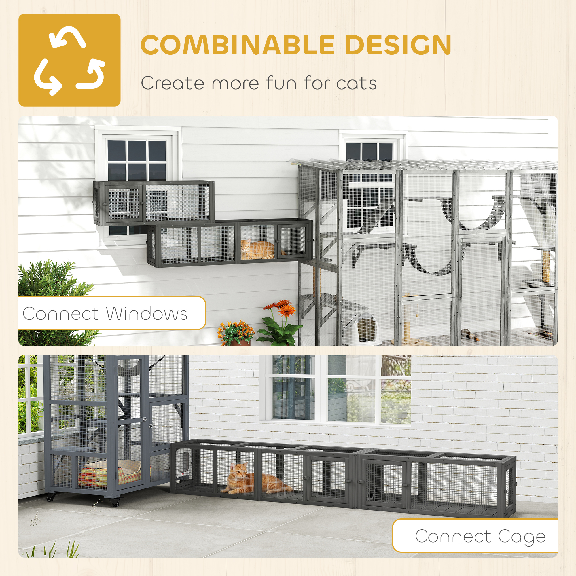 Wooden Cat Tunnel For Outdoor With Combinable Design