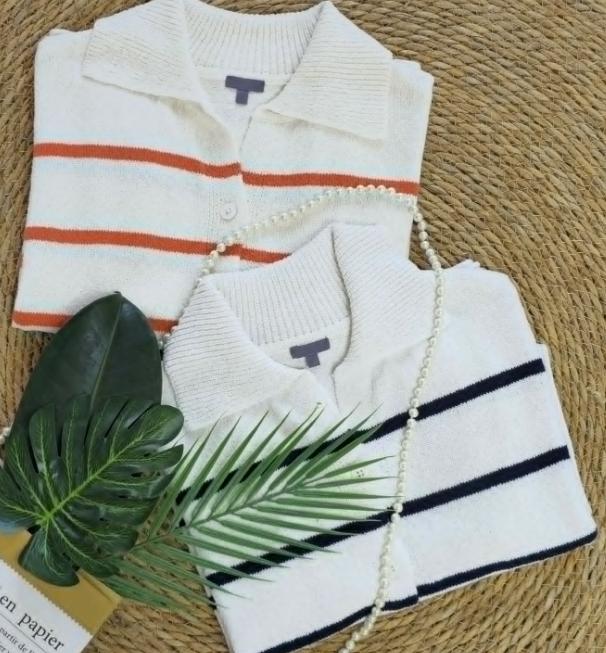 women’s striped sleeve knit cardigan