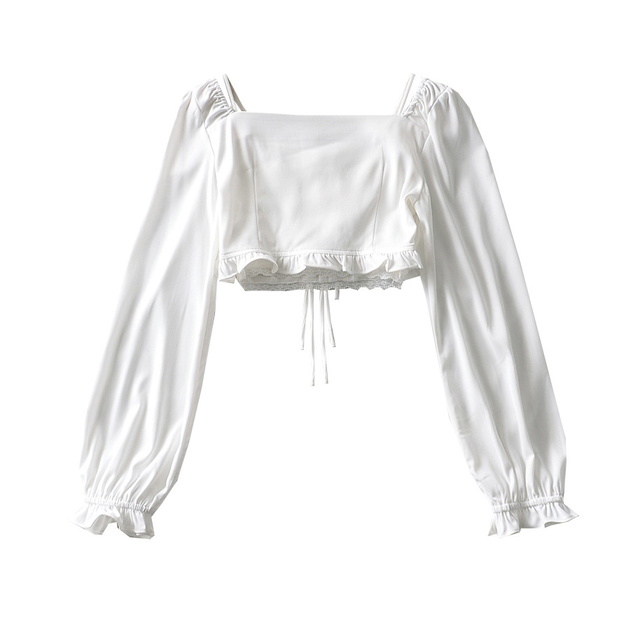 Short Top Women's High Waist Two-piece Long-sleeved Shirt