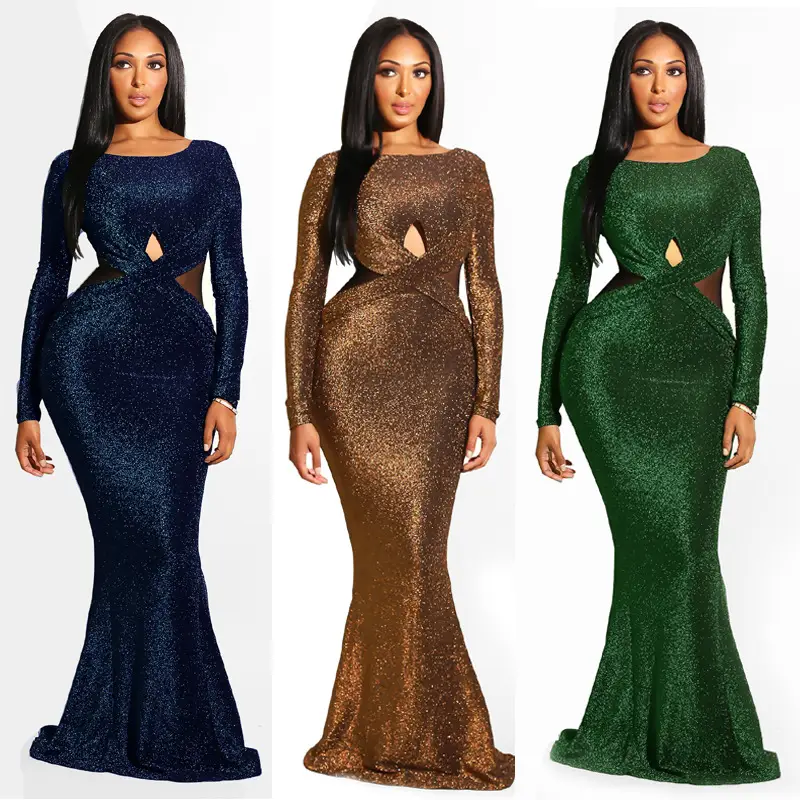 Long Sleeve Sexy Halter Evening One-piece Dress
