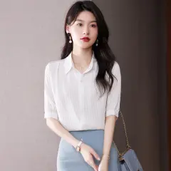 Women's New Fashion Temperament Lapel Shirt Top - White With Lining - View 1