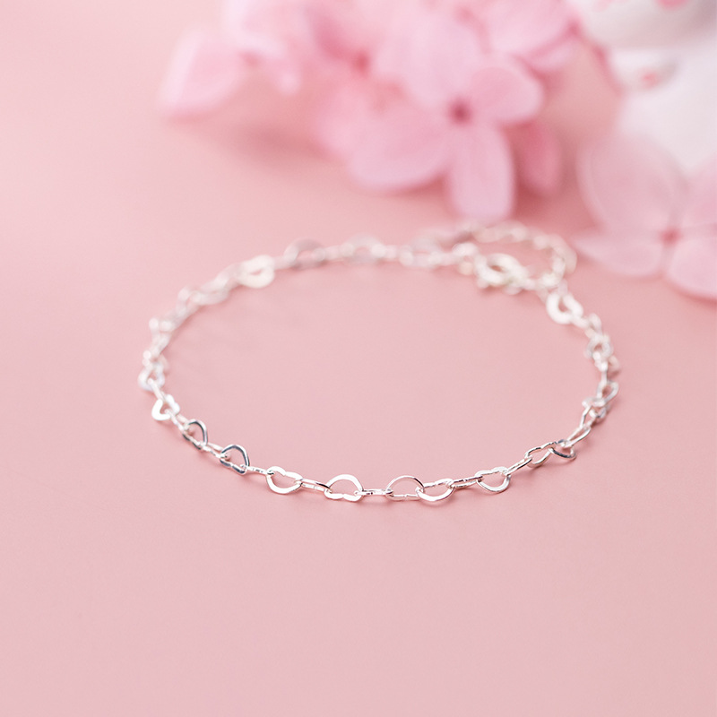 S925 Silver Cute Hollow Heart Interlocking Bracelet Women
