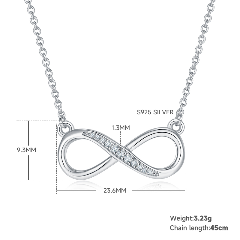 3.2g S925 Sterling Silver 11 Stone Moissanite Infinity Necklace 45cm  Half Pave Pendant With GRA, Platinum Plated Romantic Jewelry Gift Box Set For Women
