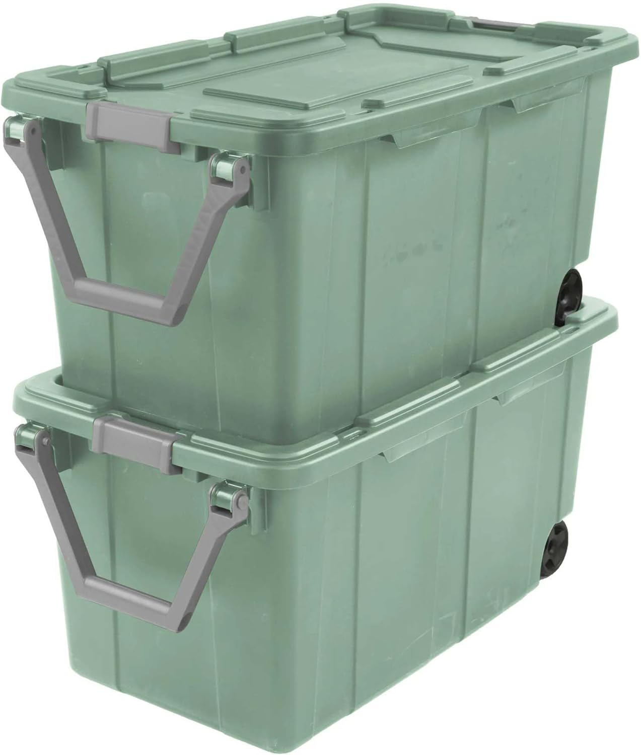40 Gallon Durable Plastic Storage Tote With Latching Lid And Pull Handle, Green, 2 Pack Shipment From Walmart