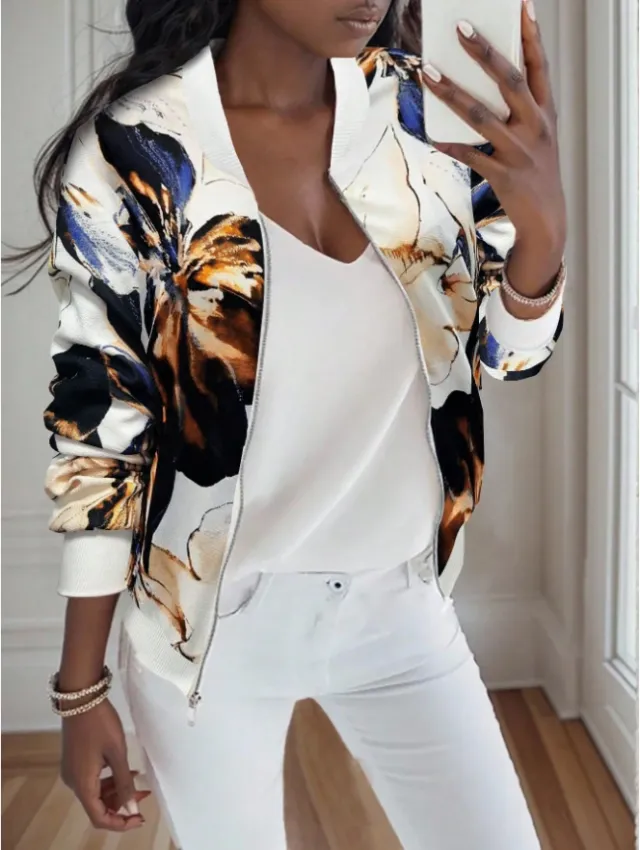 Women's Polka Dot Print Baseball Collar Casual Long Sleeve Jacket Style6 - Shop at LoveMi