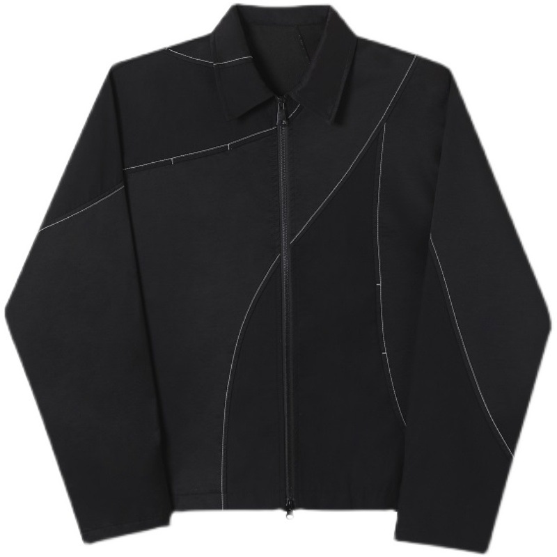 White Thread Patchwork Ruffian Handsome Work Clothes Top