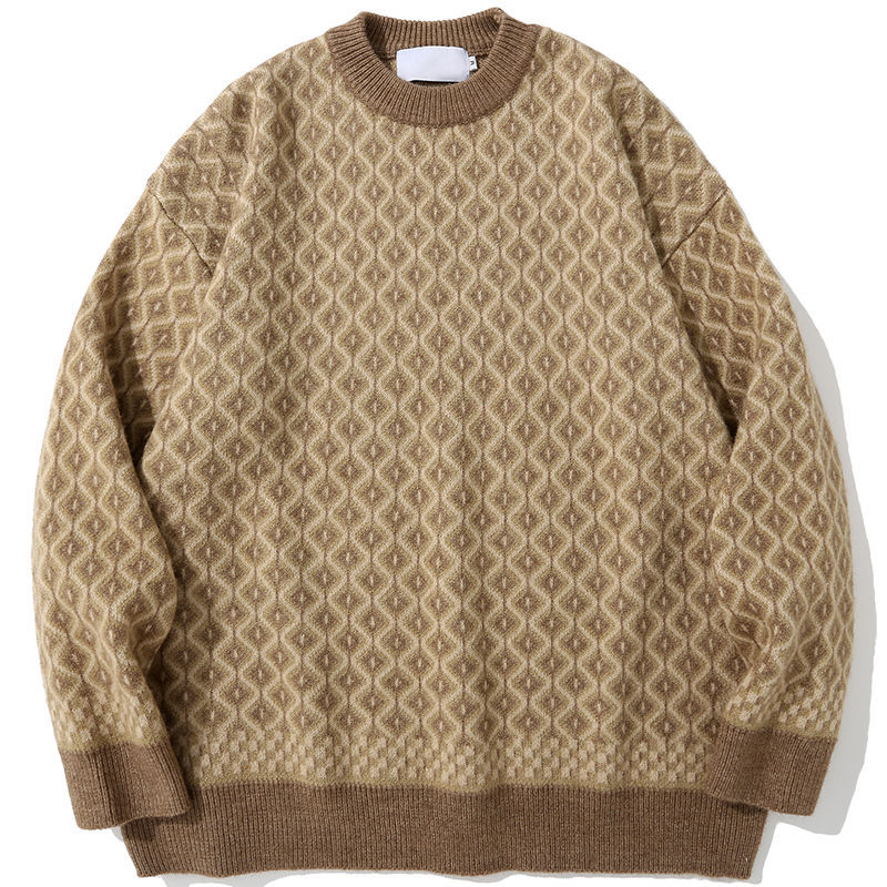 Retro Round Neck Pullover Sweater Men's Japanese Loose Casual Couple