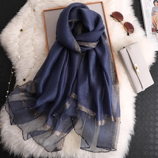 Fashion Big Red Silk Scarf Women's Thin Scarf All match Blue - Shop at LoveMi