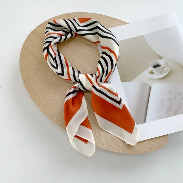 Silk Scarf New Black And White Checkerboard Scarf Women Orange - Shop at LoveMi