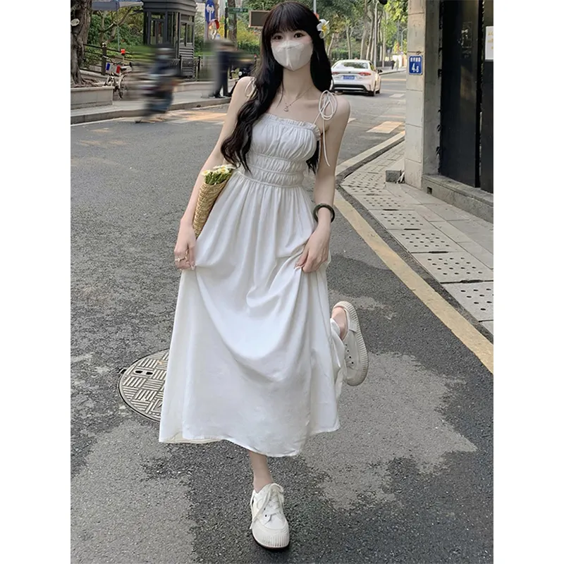 White Suspender Dress For Women In Summer - White