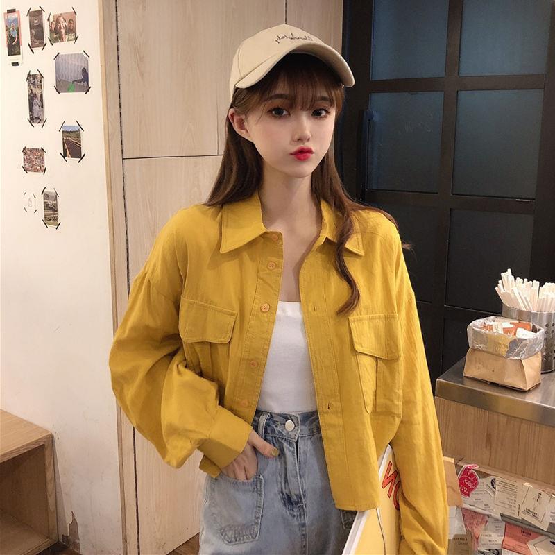 Korean Style Loose Long sleeved Shirt Student All match Blouse Yellow - Shop at LoveMi