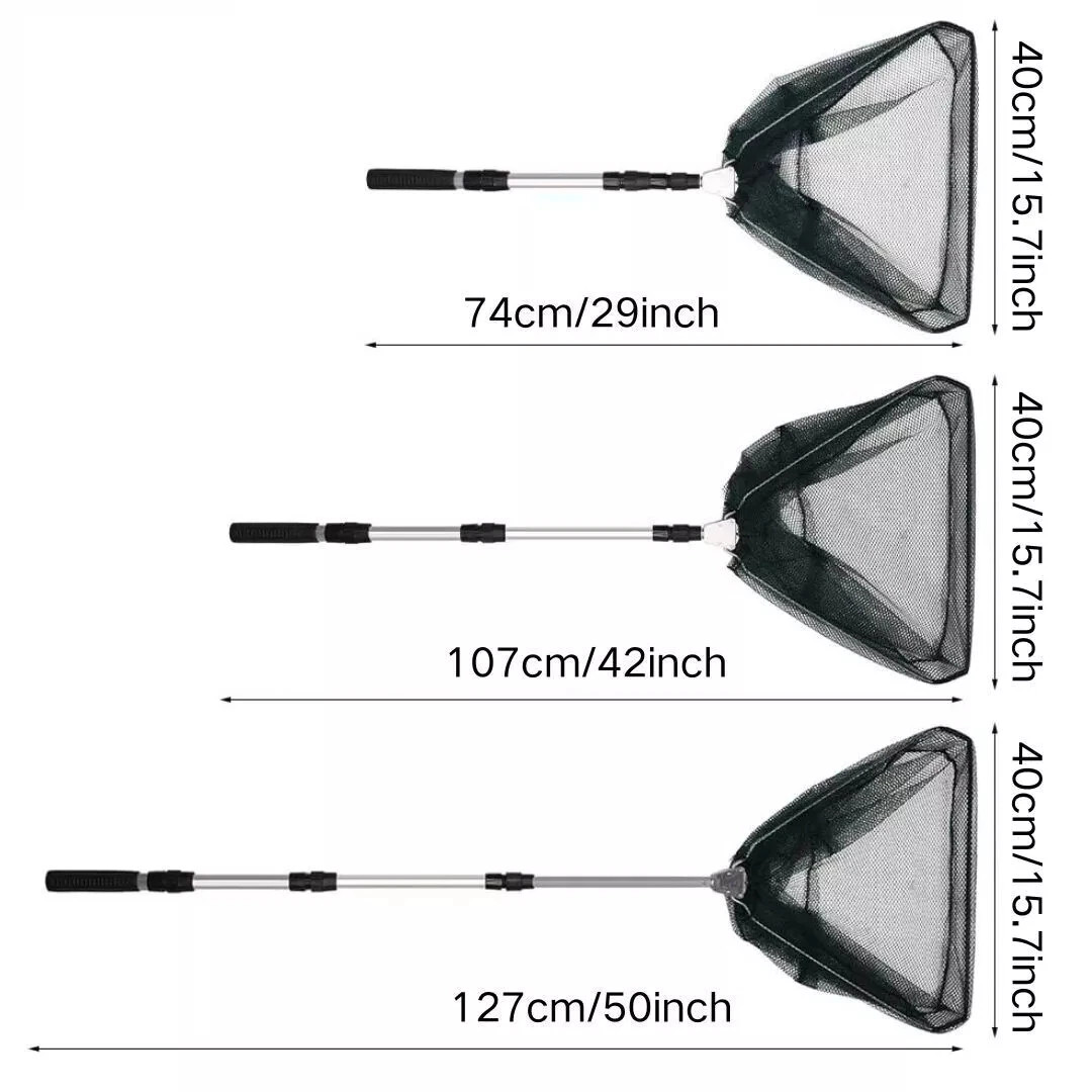 Folding Fishing Pole Landing Net Telescopic  Extending Fly Trout Carp Course Sea
