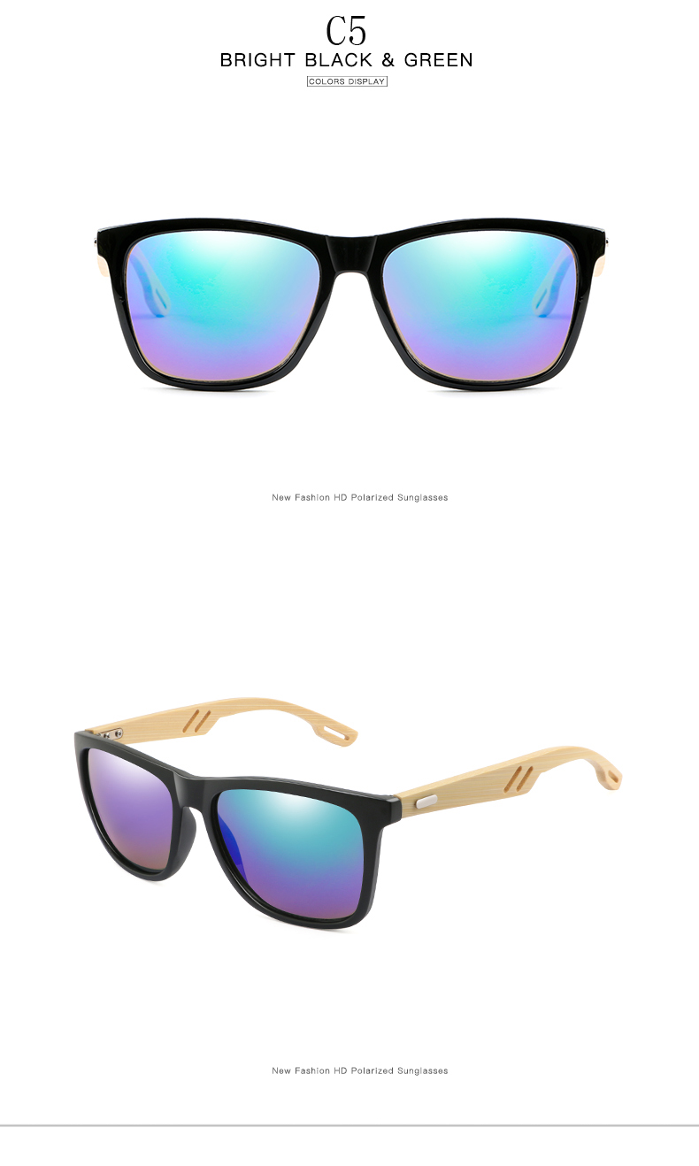 Title 6, Colorful Wood Sunglasses Men Women Square Bambo...