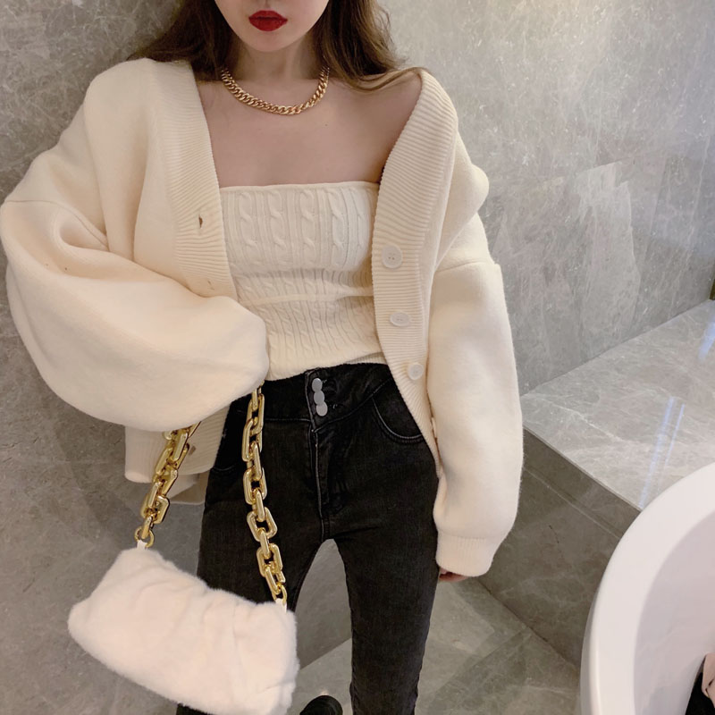 Tube Top Knitted Sweater Coat Cardigan