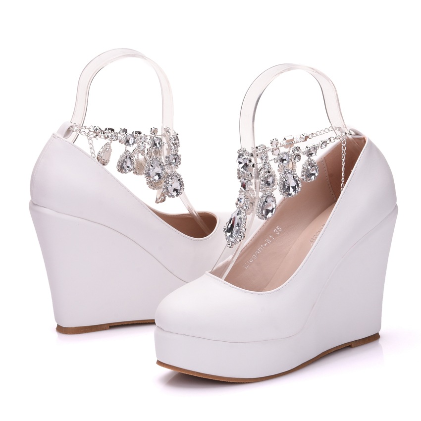 Title 3, Wedge Rhinestone Chain Wedding Round Toe Waterp...