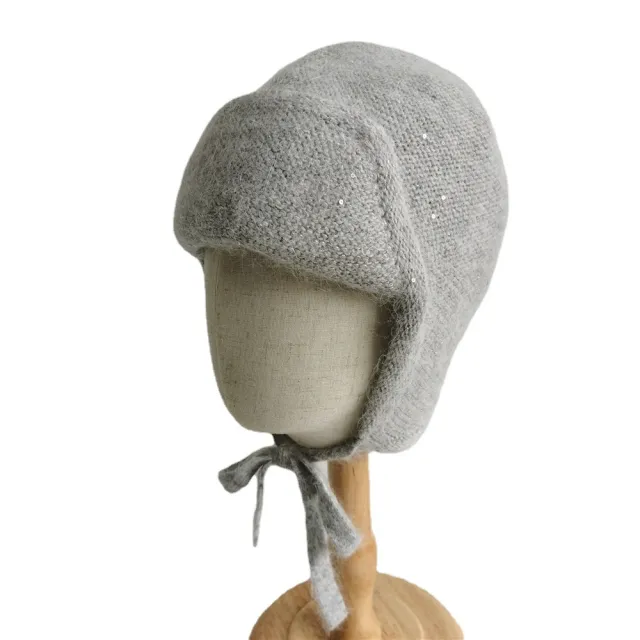 Women's Autumn And Winter Warm Rabbit Fur Sequin Hat Grey - Shop at LoveMi