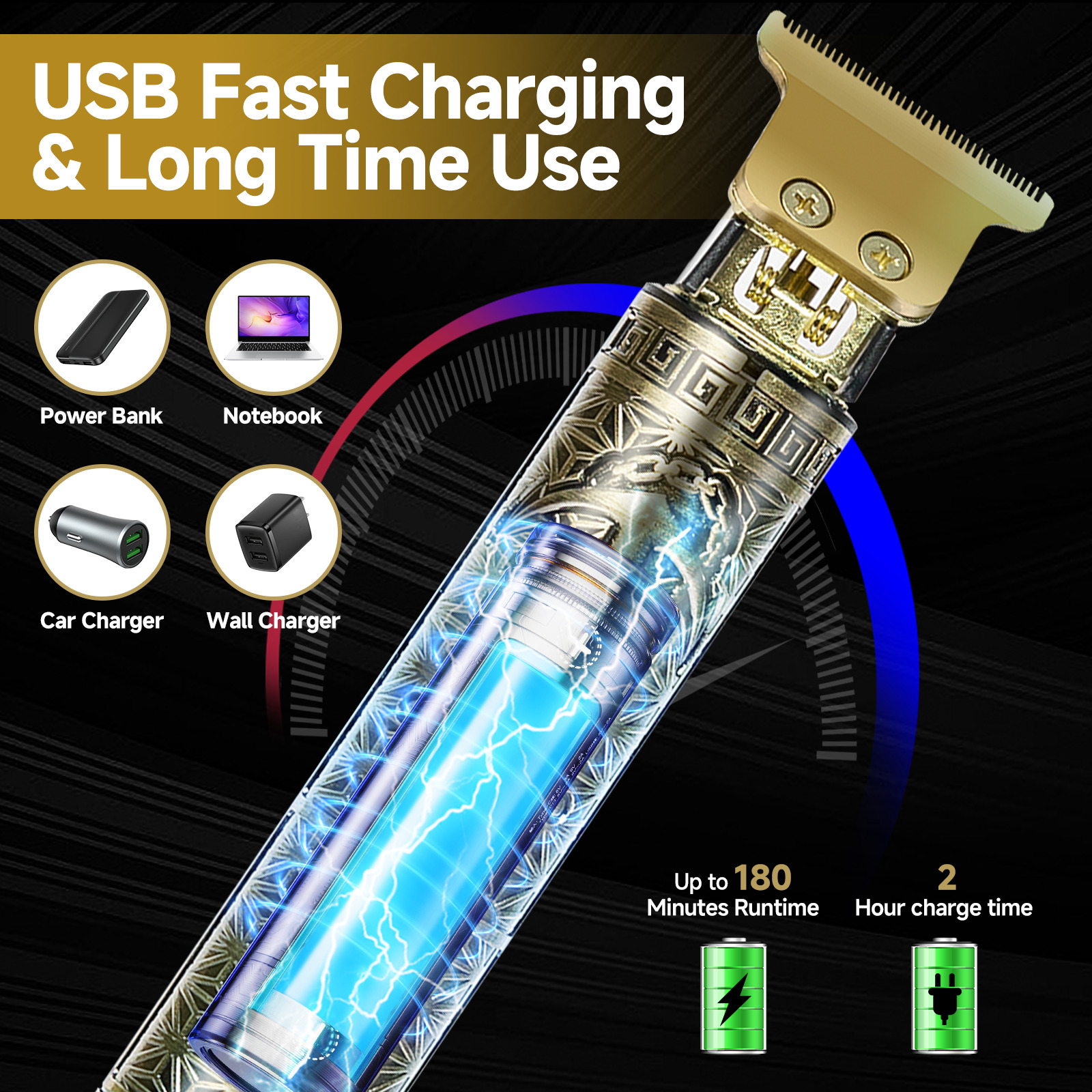 Professional Mens Hair Clippers Shaver Trimmers Machine Cordless Beard Electric — foto 2