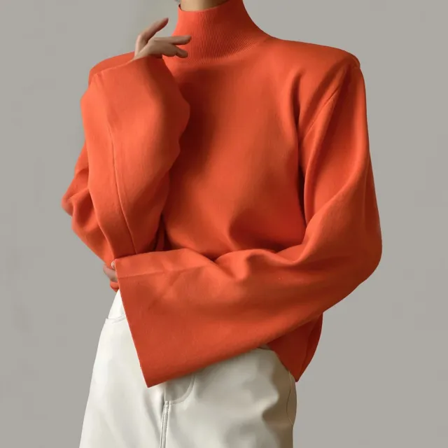 Women's Turtleneck Flared Sleeve Fashion Casual Rabbit Fleece Sweater Embroidered Red - Shop at LoveMi
