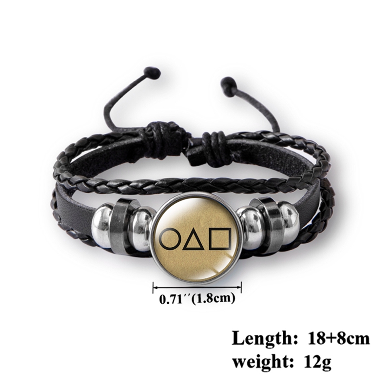 Squid Game Square Triangle Round Glass Snap Button Leather Adjustable Bracelets