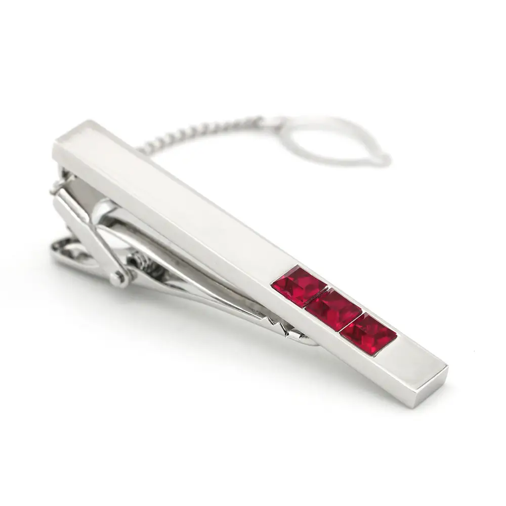 Pure Copper Metal Double Plating Red Crystal Blue Crystal Tie Clip