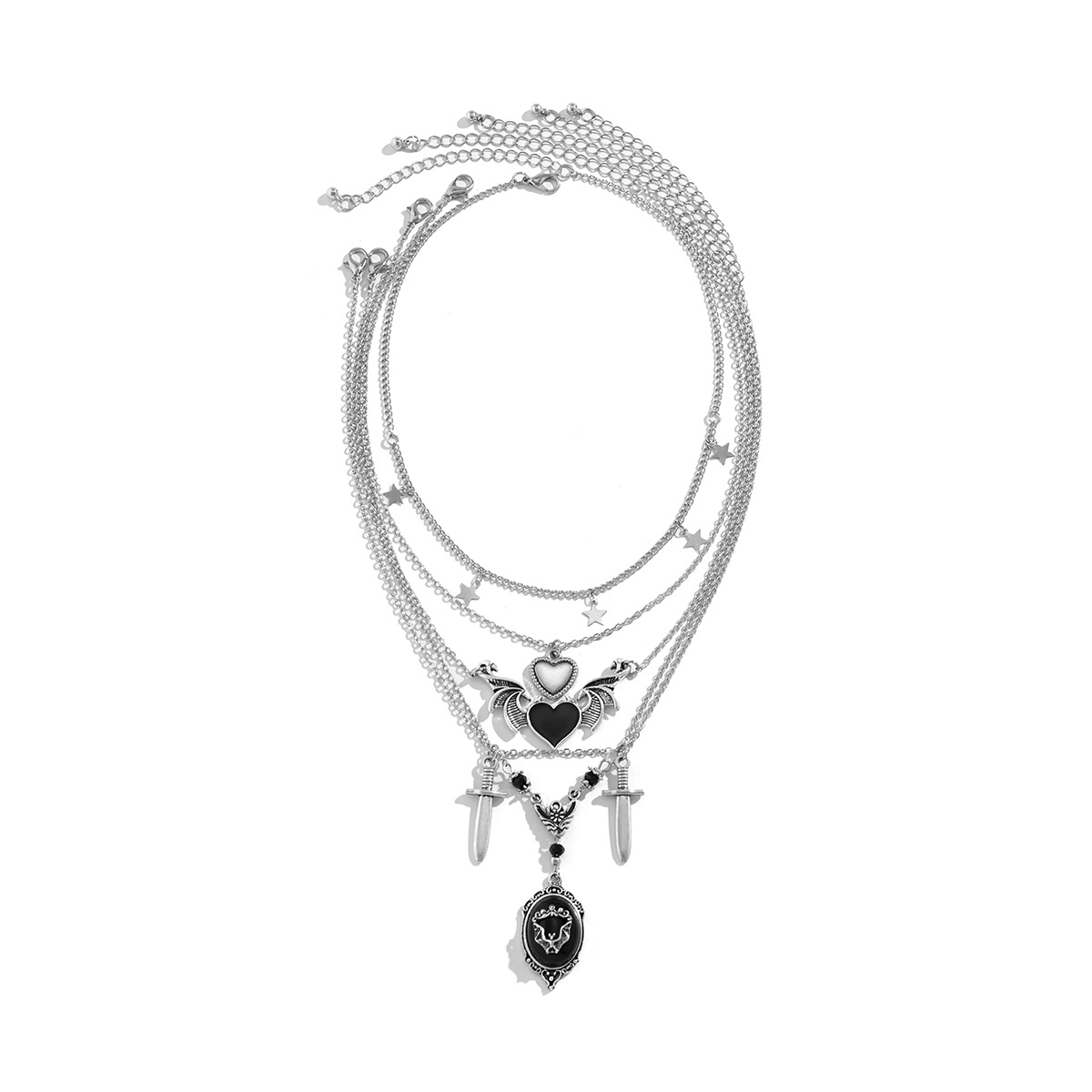 Cross-border European American Dark Gothic Jewelry, Trendy Heart & Wing Necklace With Creative Sword Pendant Halloween Women Neck Accessories