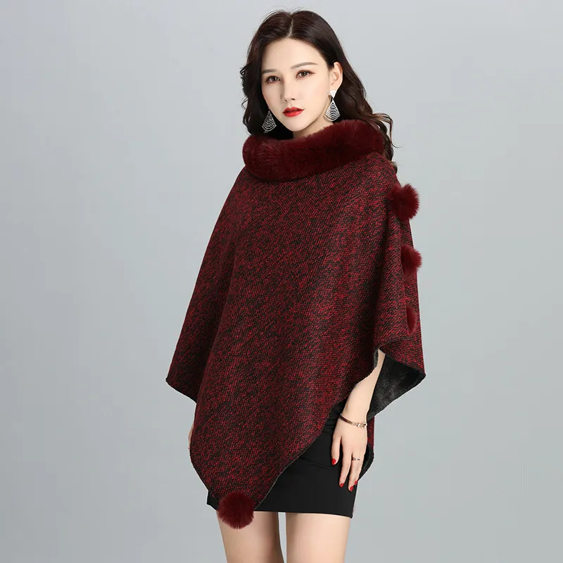 Fashion Faux Fur Jacket Women Shawl Scarf - Wine Red