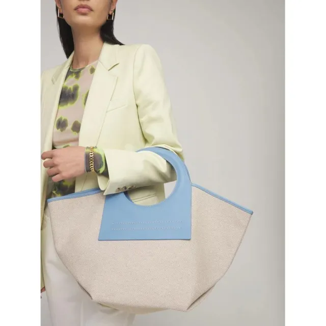 Trendy Leather Canvas Panel Travel Bag Blue - Shop at LoveMi