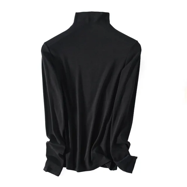 Women's Wool Slim Round Neck Half High Neck Long Sleeve T shirt Black Half High Neck - Shop at LoveMi