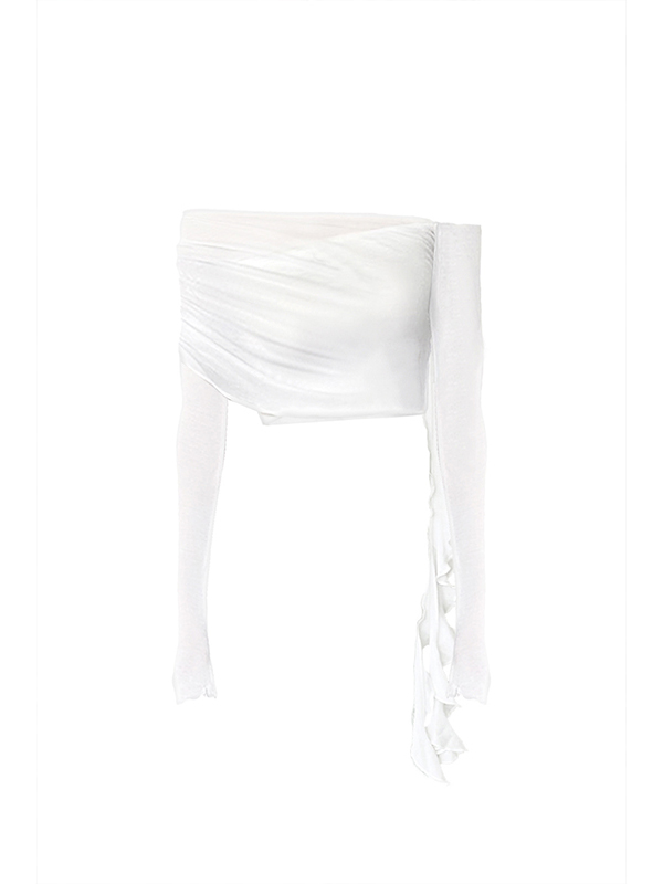 Fake Two Piece One Shoulder Slim Fit Stretch Knit Long Sleeve Top