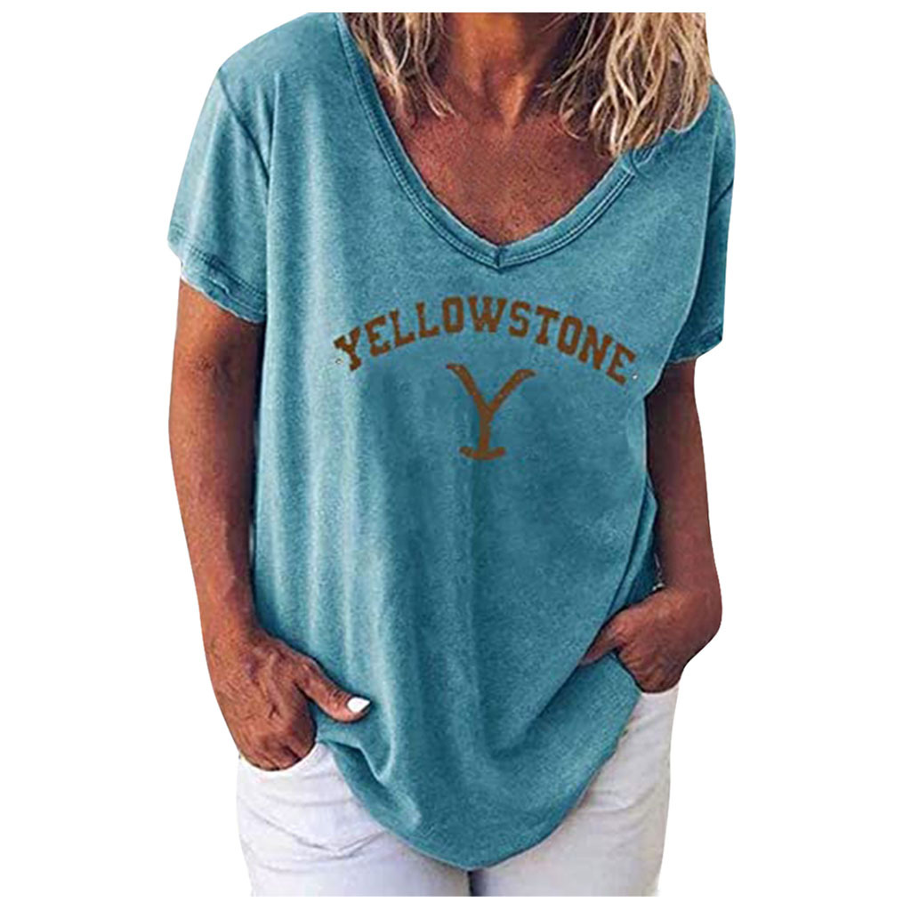 Title 8, Large Size V-neck Short-sleeved Solid Color Let...