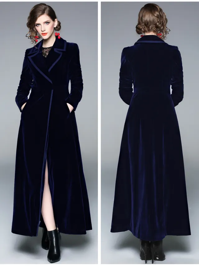Women's Over the knee Long Velvet Coat Navy - Shop at LoveMi
