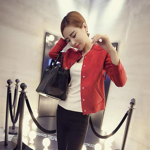 Solid Color Long sleeved Stand collar Slim Fit Plus Size Fringed Jacket Red - Shop at LoveMi