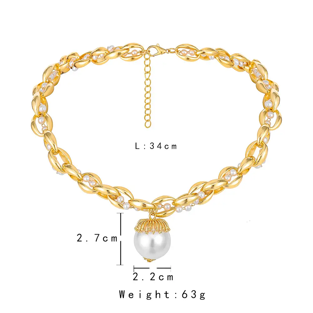 Single Layer Short Large Pearl Thick Chain Necklace