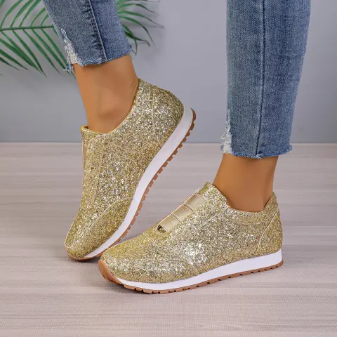Gold Sliver Sequined Flats New Fashion Casual Round Toe