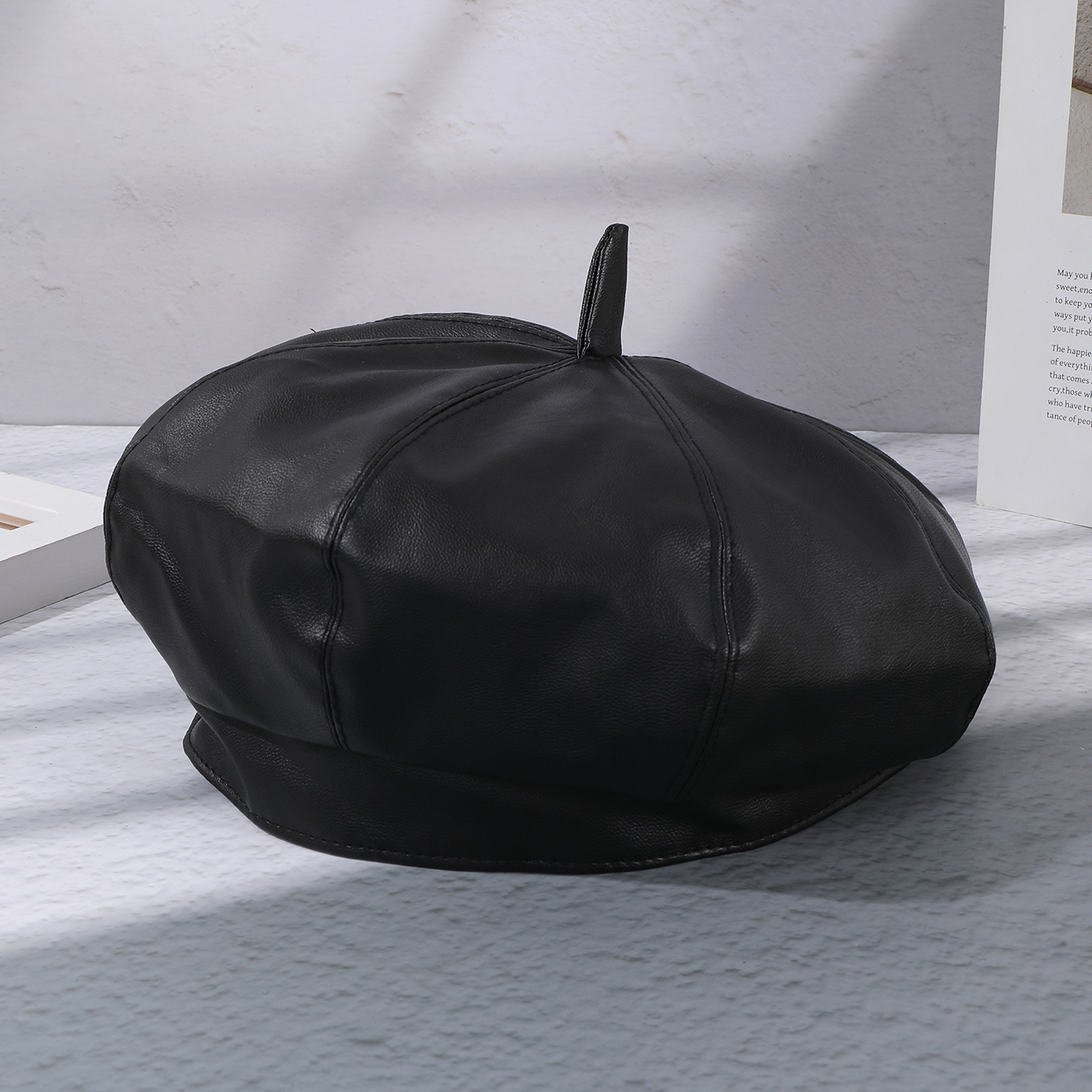 A Solid Color Leather Y2K Style Fashionable Beret For Women, Suitable For Daily Leisure, Commuting, Shopping, Dates And Outings