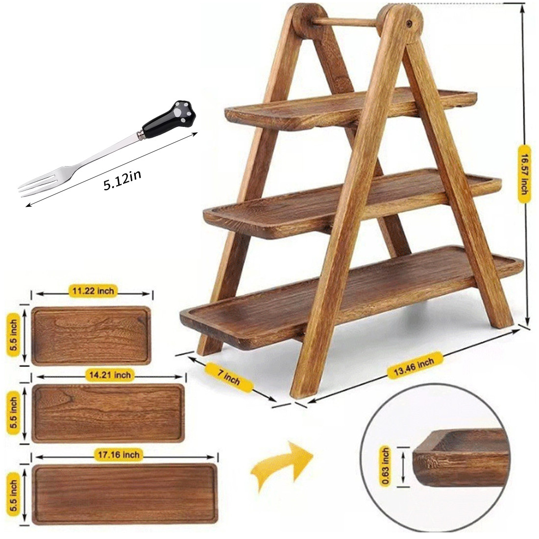 NEW 3 Tier Serving Set Platters Wooden Tiered Trays Wedding Party Food Tray UK — image 8