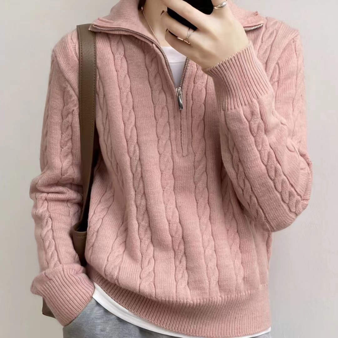 Zipper Casual Long Sleeved Pullover Top For Women