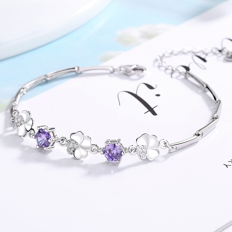 Sterling Silver Couple Lucky Four-leaf Clover Bracelet